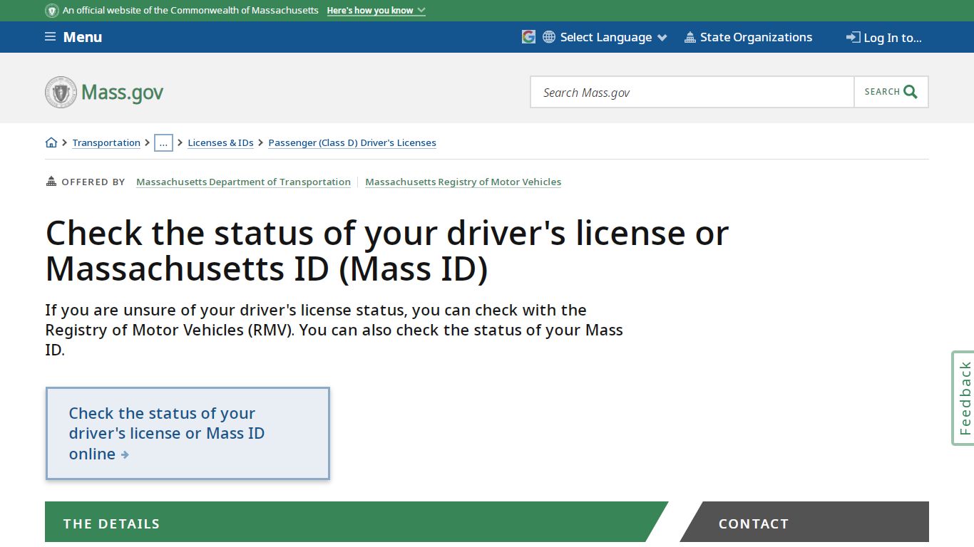 Check the status of your driver's license or Massachusetts ID (Mass ID)