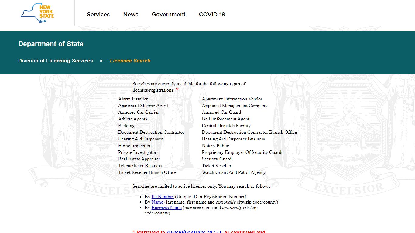 LICENSING STATUS PAGE - Government of New York